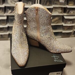 Betsey Johnson Sparkling Rhinestone Ankle Boots - Silver